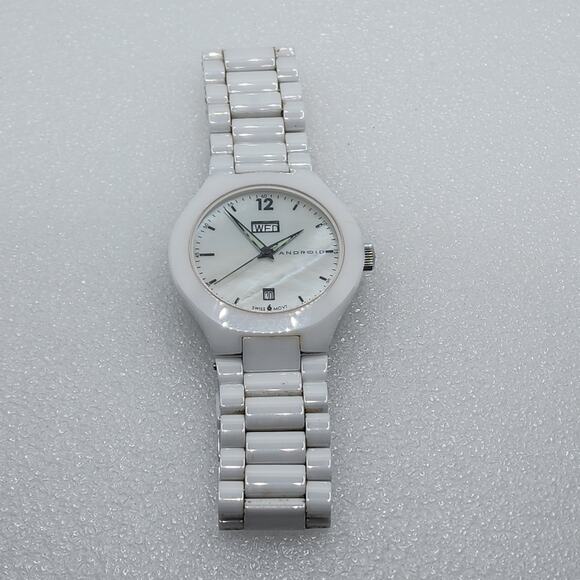 Android Aragon White Ceramic MOP Sapphire 8mm Slim case Watch Bracelet Band Thin - Picture 11 of 12